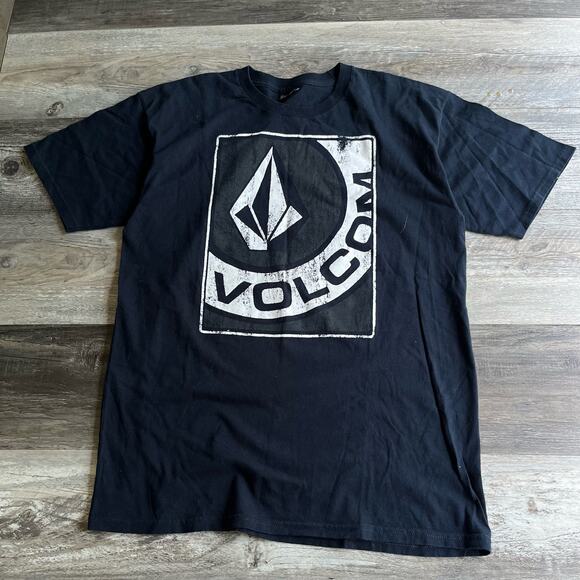 vintage y2k 2000s volcom skater brand square logo spellout t-shirt navy blue - Picture 1 of 6